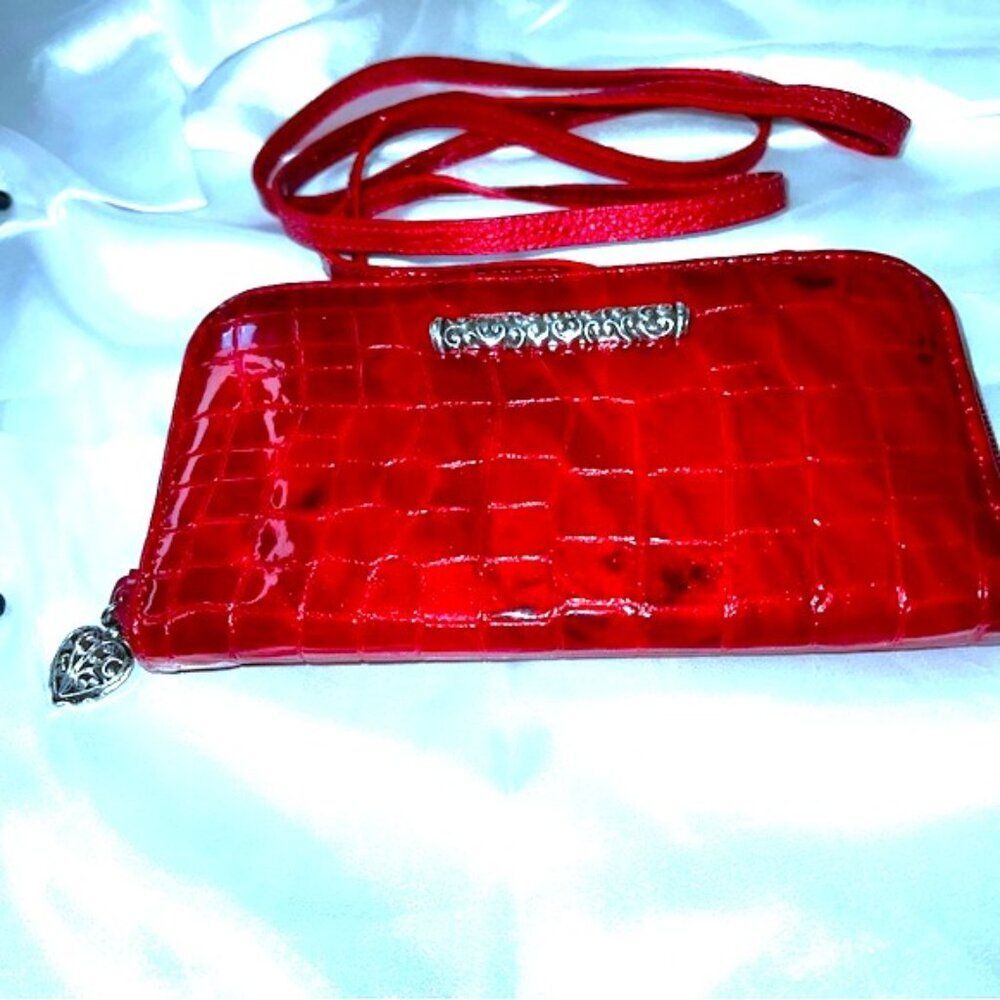 Brighton Red Croc-Embossed Organizer Wallet Crossbody